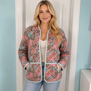 Marigold by Victoria Dunn Pink Floral Trellis Quilted Jacket XL New